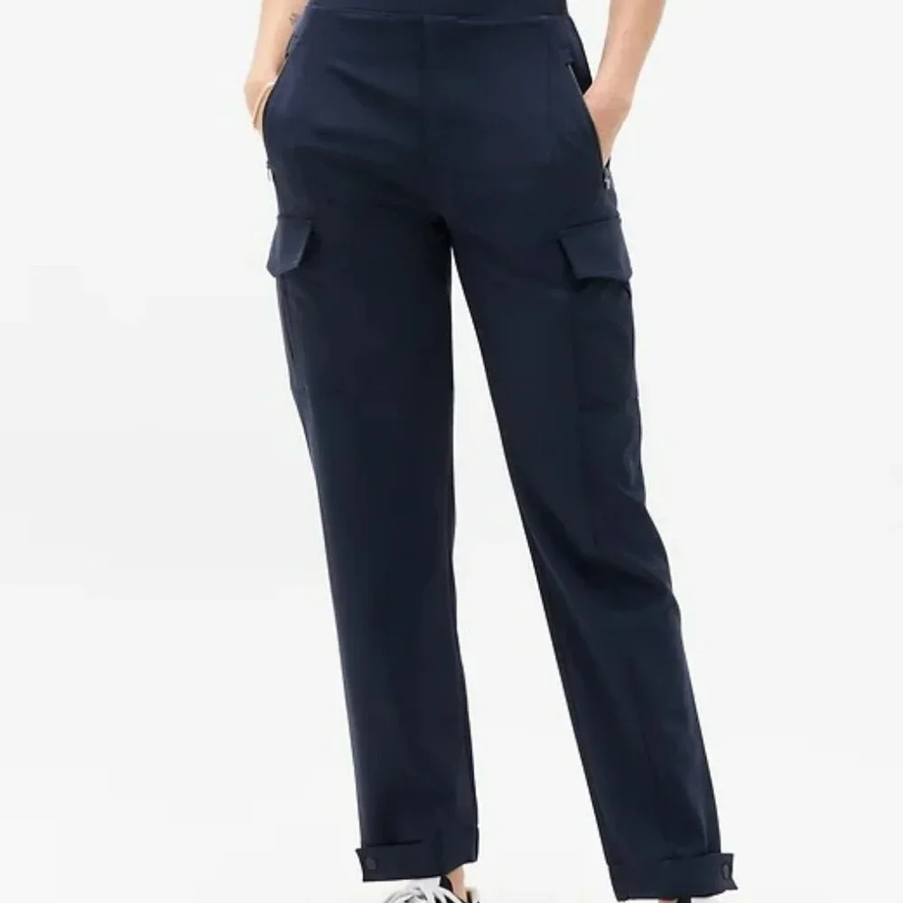 Athleta High Rise Cargo Pants 4 Navy Blue Travel Work Wrinkle Free NEW Pockets - Picture 4 of 12